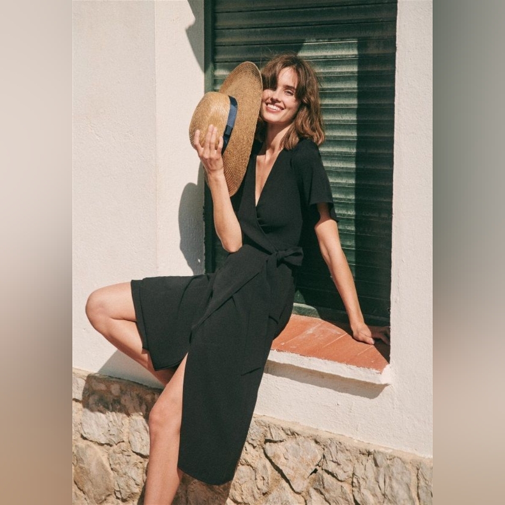Sezane Apolline Wrap Dress Black Size 38